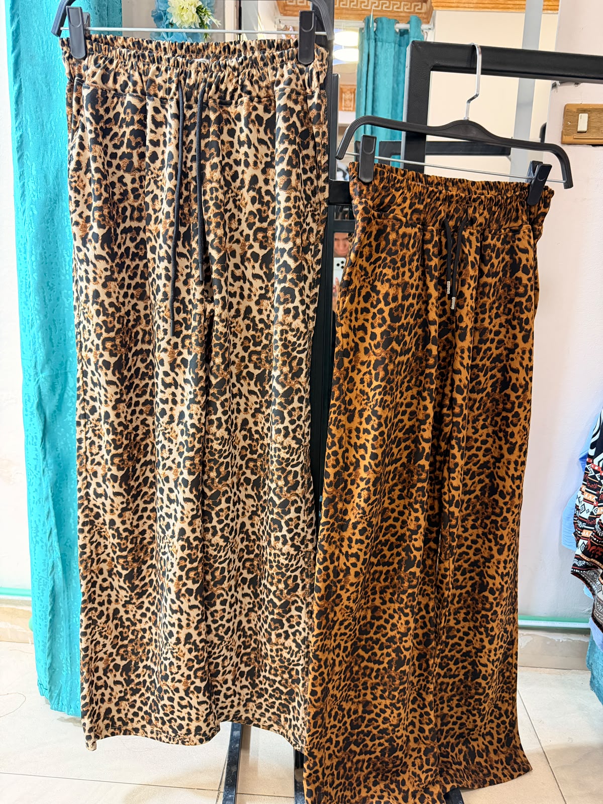 leopard print wide legged pants