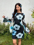 backless flower print dress