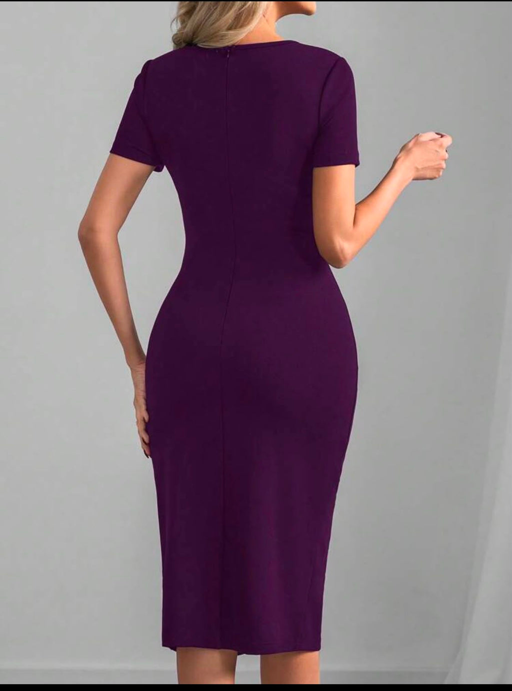 purple bodycon dress with faux leather zipper panel