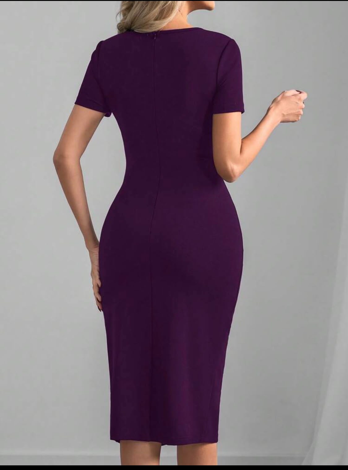 purple bodycon dress with faux leather zipper panel