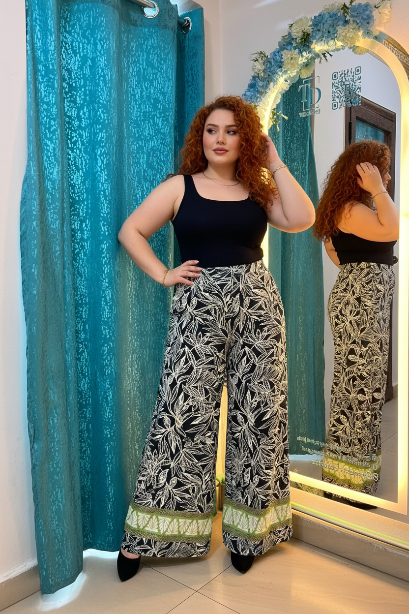 Tropical leaf print pants