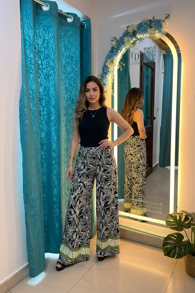 Tropical leaf print pants